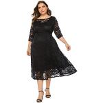 Schwarze Vintage 3/4-ärmelige Lange Abendkleider aus Spitze für Damen Größe 6 XL Große Größen 