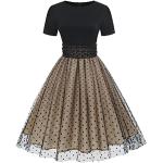 Schwarze Gepunktete Pin Up Kurzärmelige Audrey Hepburn Mini Rundhals-Ausschnitt Minikleider & kurze Kleider mit Reißverschluss aus Mesh für Damen Größe XL für den für den Sommer 