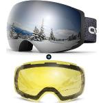 Odoland Skibrille Unisex für Damen und Herren Jungen Rahmenlose Snowboardbrille mit Magnetische Wechselglas UV-Schutz Anti-Nebel Schneebrille Helmkompatible Ski Goggles zum Skifahren Silber