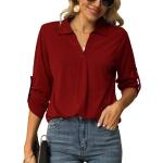 Bordeauxrote Business Langärmelige V-Ausschnitt Tunika-Blusen für Damen Größe S für den für den Herbst 