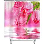 Pinke Moderne Textil-Duschvorhänge mit Tulpenmotiv aus Textil 200x180 