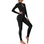 Reduzierte Schwarze Sexy Langärmelige V-Ausschnitt Damenjumpsuits & Damenoveralls mit Reißverschluss aus Polyester Größe M 