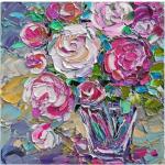 Ölbild Auf Leinwand Boho Stil Rosen Bunter Blumenstrauß Wall Bohemien Style Art 40x40x2 cm Malmesser