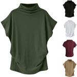 Khakifarbene Casual Kurzärmelige Rollkragen T-Shirts aus Polyester für Damen Größe 4 XL 