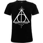 Offizielles T Shirt Harry Potter Logo Geschenke des Todes, Farbe Schwarz mit weißen Details, 100% Baumwolle, kurze Ärmel, Lizenzprodukt, Unisex, Größen für Erwachsene und Kinder., Schwarz , XXL