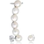 Weiße Elli Perlenohrstecker glänzend aus Silber für Damen 