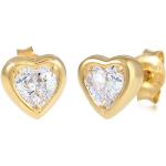 Goldene Elli Herzohrstecker glänzend mit Zirkonia handgemacht für Damen zum Valentinstag 