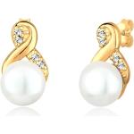 Reduzierte Goldene Elli Perlenohrstecker glänzend aus Silber mit Echte Perle für Damen 