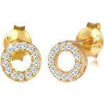 Goldene Runde Diamant Ohrringe mit Diamant handgemacht für Damen 