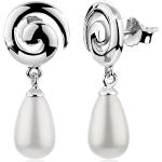 Silberne Elegante Nenalina Perlenohrringe glänzend mit Echte Perle handgemacht für Damen 