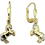 Goldene Pferde Ohrringe mit Tiermotiv aus Gold 9 Karat für Kinder 