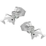 Silberne Lack-Optik Delfin Ohrringe mit Delfinmotiv aus Silber mit Zirkonia für Mädchen 