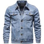 Hellblaue Maxi College-Jacken aus Denim mit Kapuze für Herren Übergrößen für den für den Sommer 