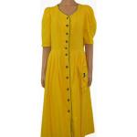 Gelbe Vintage Leinenkleider aus Leinen für Damen Größe M zum Oktoberfest 