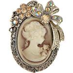 Old Style Kristall Strass Cameo Maiden Flower Ribbon Schleife Pin Brosche