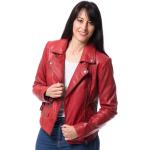 Reduzierte Rote Trendzone Biker-Lederjacken mit Reißverschluss aus Lammleder für Damen Größe XL 