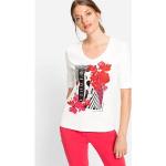 Reduzierte Weiße Blumenmuster Casual Kurzärmelige Olsen V-Ausschnitt T-Shirts aus Baumwolle mit Kapuze für Damen 1-teilig 