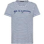 Blaue Gestreifte Maritime Kurzärmelige Olsen Rundhals-Ausschnitt T-Shirts aus Baumwolle mit Kapuze für Damen für den für den Sommer 