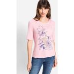 Lila Blumenmuster Casual Kurzärmelige Olsen Rundhals-Ausschnitt T-Shirts aus Baumwolle mit Kapuze für Damen 1-teilig 