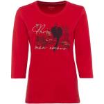 Rote Unifarbene Casual 3/4-ärmelige Olsen Rundhals-Ausschnitt T-Shirts aus Baumwolle mit Kapuze für Damen Übergrößen 1-teilig 