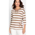Braune Gestreifte 3/4-ärmelige Olsen Rundhals-Ausschnitt Damensweatshirts aus Jersey Größe XL 