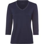 Blaue Unifarbene Olsen V-Ausschnitt V-Shirts aus Baumwolle für Damen Größe L 