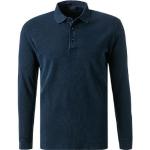 Marineblaue Melierte Langärmelige OLYMP Modern Fit Langarm-Poloshirts mit Knopf aus Baumwolle für Herren Größe XXL 