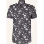 Reduzierte Schwarze Blumenmuster Kurzärmelige OLYMP Level Five Kentkragen Hemden mit Kent-Kragen aus Baumwolle für Herren 