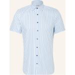 Reduzierte Hellblaue Gestreifte Kurzärmelige OLYMP Level Five Kentkragen Hemden mit Kent-Kragen aus Baumwolle für Herren 