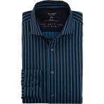 Reduzierte Marineblaue Gestreifte Langärmelige OLYMP Level Five Kentkragen Hemden mit Kent-Kragen aus Jersey für Herren Größe L 