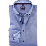 Reduzierte Blaue Unifarbene Langärmelige OLYMP Modern Fit Button Down Kragen Herrenlangarmhemden aus Baumwolle Größe XL 