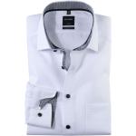 Weiße Unifarbene Langärmelige OLYMP Modern Fit Kentkragen Hemden mit Kent-Kragen aus Baumwolle für Herren Größe 3 XL 
