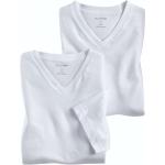Weiße Unifarbene Kurzärmelige OLYMP Modern Fit V-Ausschnitt T-Shirts aus Jersey für Herren Größe 4 XL 2-teilig für den für den Sommer 