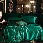Dunkelgrüne Unifarbene Moderne Bettwäsche Sets & Bettwäsche Garnituren mit Reißverschluss aus Satin maschinenwaschbar 220x200 
