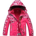 Ommda 3-in-1 Hardshelljacke Wasserdicht Atmungsaktiv Kinder Fleecejacke Outdoor Jacke für Jungen und Mädchen Rose Rot 120cm(5-6)