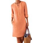 Orange Unifarbene 3/4-ärmelige Midi Shiftkleider aus Leinen für Damen Größe L für Partys für den für den Sommer 