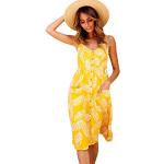 Gelbe Blumenmuster Elegante Ärmellose Mini Kurze Abendkleider mit Knopf aus Spitze für Damen Größe XS für Partys für den für den Sommer 