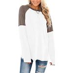Khakifarbene Casual Langärmelige Rundhals-Ausschnitt T-Shirts aus Elastan für Damen Größe XXL für den für den Sommer 
