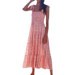 Rosa Blumenmuster Color Blocking Ärmellose Spaghettiträger-Kleider Gesmokte für Damen Größe L für den für den Sommer 