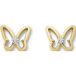 Reduzierte Goldene Elegante One Element Schmetterling Ohrringe mit Insekten-Motiv aus Gold mit Zirkonia für Kinder 