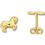 Goldene Motiv Elegante One Element Pferde Ohrringe mit Tiermotiv poliert aus Gelbgold mit Zirkonia 