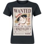 One Piece - Anime T-Shirt - Wanted - S bis XXL - für Damen - Größe XL - schwarz - Lizenzierter Fanartikel