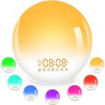 Wake Up Light LED-Digitaluhr für Schlafzimmer mit Touch Control 7 Farben Licht Pinpig Sonnenaufgangswecker 6 Naturgeräusche UKW-Radio und Schlummer-//Sonnenuntergang-Simulation