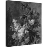 Schwarze Nachhaltige Quadratische Blumenleinwandbilder 20x20 