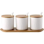 300ml Zuckerdose Keramik Zucker Schüssel Salzstreuer mit Löffel und Bambus Deckel für Zuhause und Küche OnePine 2er Set Keramik Gewürzdosen 