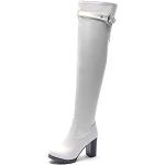 Onewus Damen Overknee-Stiefel mit hohem Blockabsatz und abgerundeter Spitze (Weiß, 48EU)