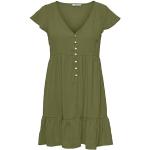 Olivgrüne Kurzärmelige ONLY V-Ausschnitt Sommerkleider mit Rüschen für Damen Größe M für den für den Sommer 
