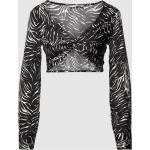 Schwarze Animal-Print ONLY V-Ausschnitt Langarmblusen aus Polyester für Damen Größe XS 