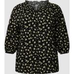 Schwarze Blumenmuster Langärmelige ONLY Festliche Blusen aus Viskose für Damen Größe XXL Große Größen 