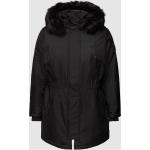 Schwarze ONLY Stehkragen Jacken mit Fellkapuze aus Polyester für Damen Größe XL 